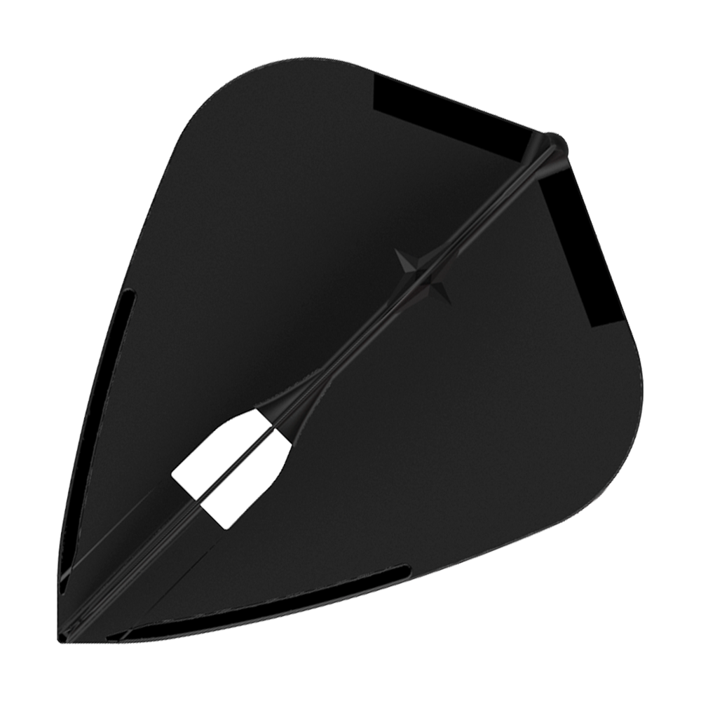 Dies ist ein schwarzes Dartflight in Kiteshape-Form. Das Flight hat ein schlichtes, einfarbiges Design ohne Aufdruck.